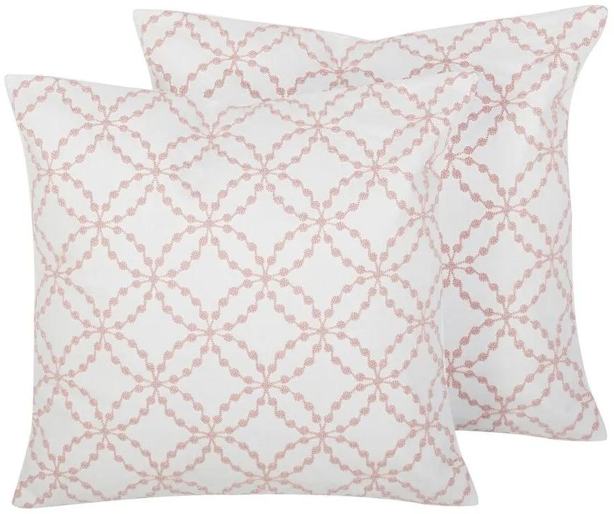 Conjunto de 2 almofadas em algodão branco e rosa 45 x 45 cm VERBENA Beliani