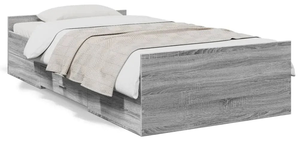 vidaXL Estrutura de cama c/ gavetas derivados madeira cinza sonoma