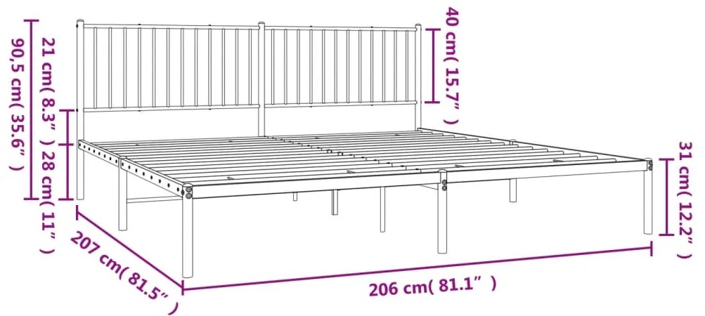 Estrutura de cama com cabeceira 200x200 cm metal branco