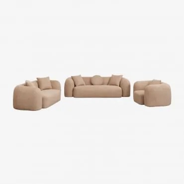 Conjunto De Sala Com Sofá Modular De 3 Lugares, Sofá De 2 Lugares E Poltrona Em Chenille Coco Chenille Grossa Castanho Latte - Sklum
