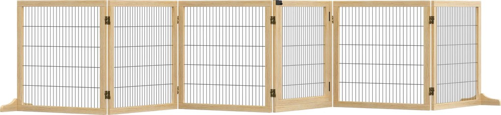 PawHut Barreira de Segurança para Cães de Madeira Dobrável para Cães Pequenos e Médios com 6 Painéis 432x36x70 cm Madeira | Aosom Portugal