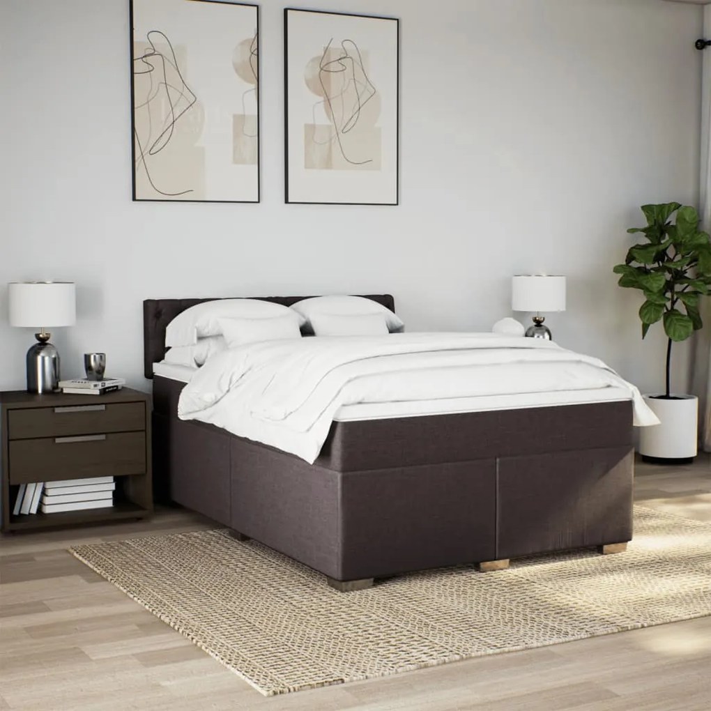 Cama com molas/colchão 140x200 cm tecido castanho-escuro