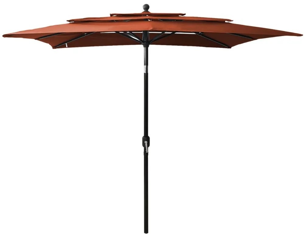 vidaXL Guarda-sol jardim 3 camadas + poste alumínio 2,5x2,5m terracota