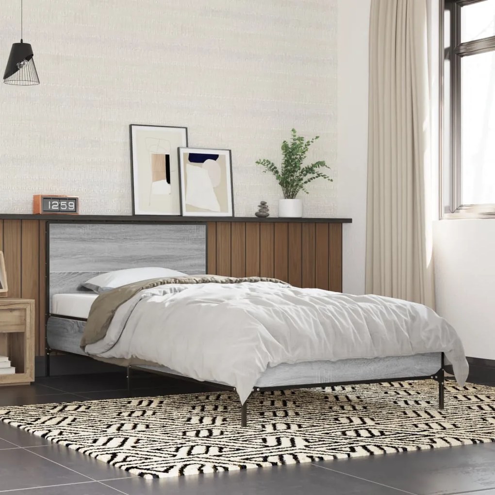 vidaXL Estrutura cama 100x200 cm derivados madeira/metal cinza sonoma