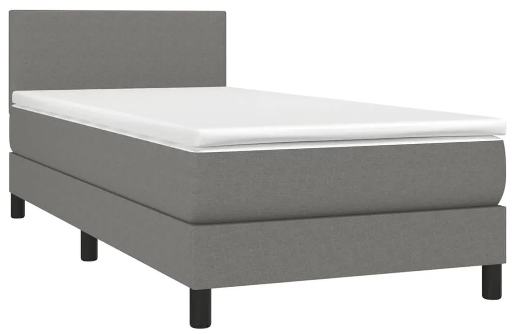 Cama box spring c/ colchão e LED 100x200 cm tecido cinza-escuro