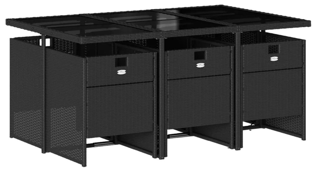 7 pcs conjunto de jantar p/ jardim c/ almofadões vime PE preto