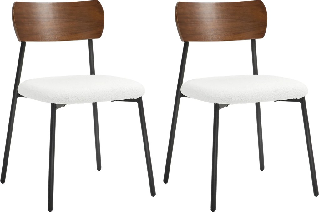 HOMCOM Conjunto de 2 cadeiras de sala de jantar com assento efeito bouclê, encosto curvo efeito madeira, interior, creme | Aosom Portugal