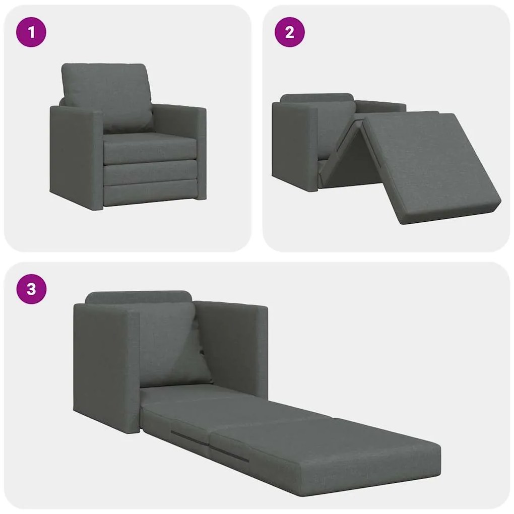 Sofá Cama 2 em 1 Cinza Escuro 74x77x81 cm Tecido