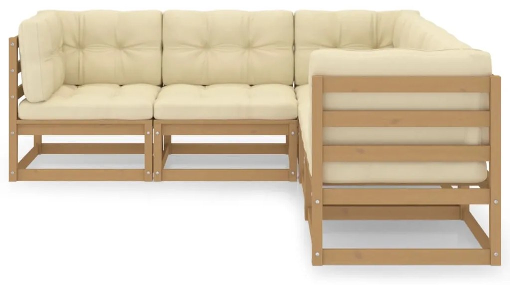 5 pcs conjunto lounge de jardim com almofadões pinho maciço