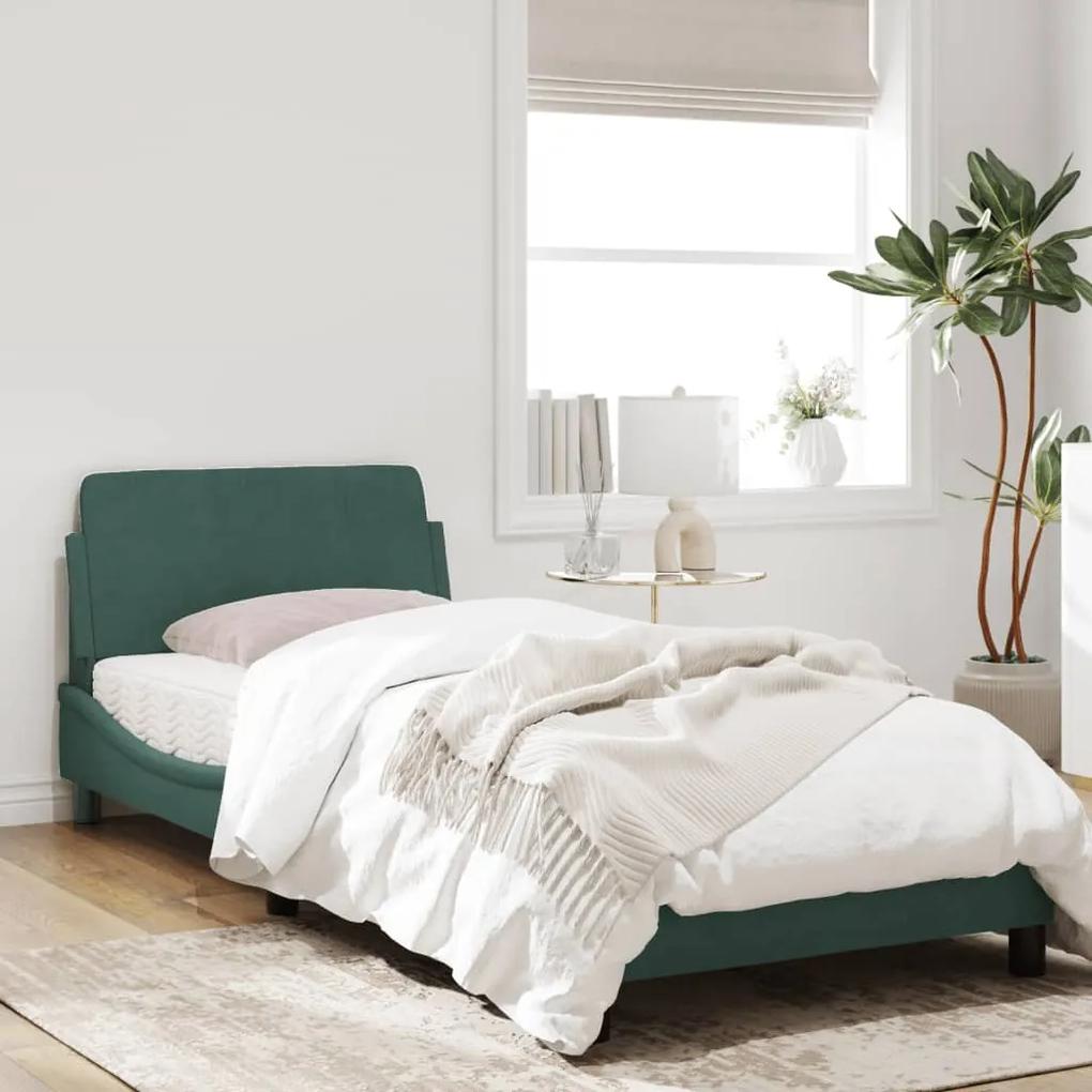 Estrutura de cama c/ cabeceira 90x190 cm veludo verde-escuro