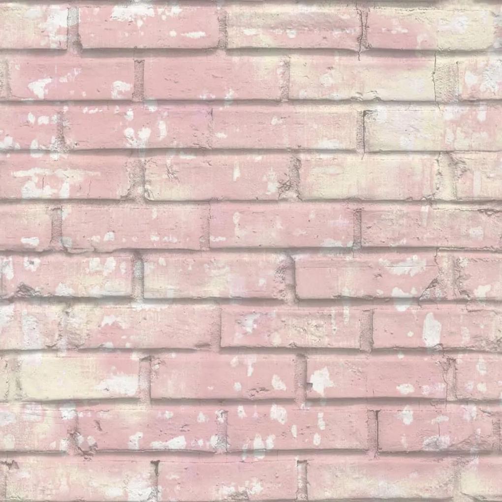 Urban Friends &amp; Coffee Papel de parede tijolos rosa e branco