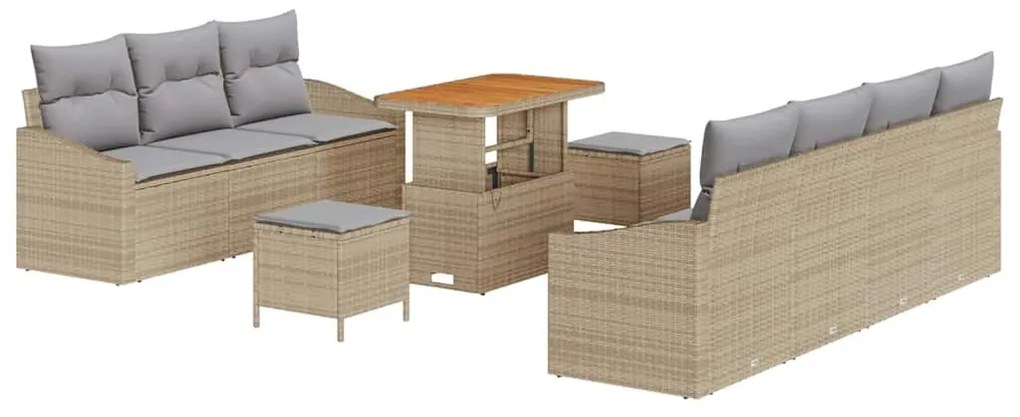 Conjunto de Sofás de Jardim vidaXL de 10 Peças com Almofadas em Bege e