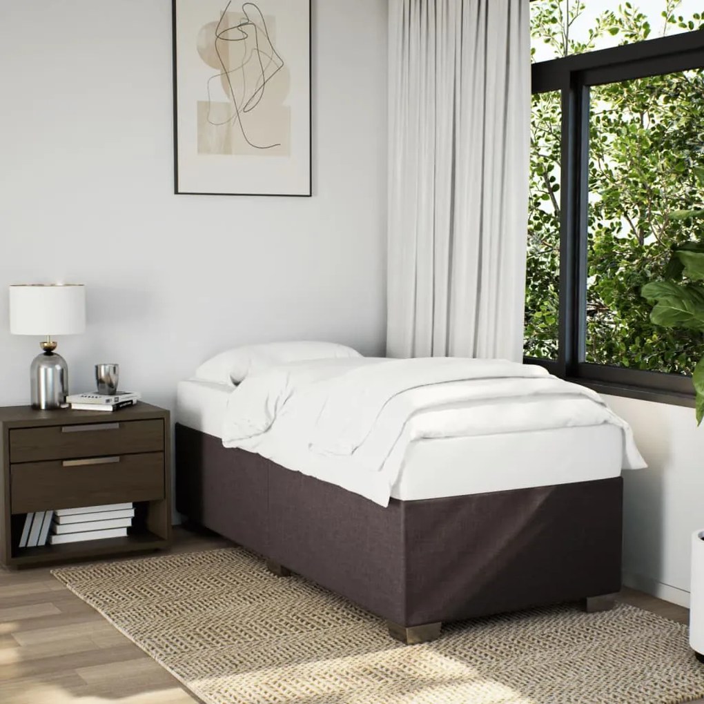Estrutura de cama sem colchão 90x190 cm tecido castanho-escuro