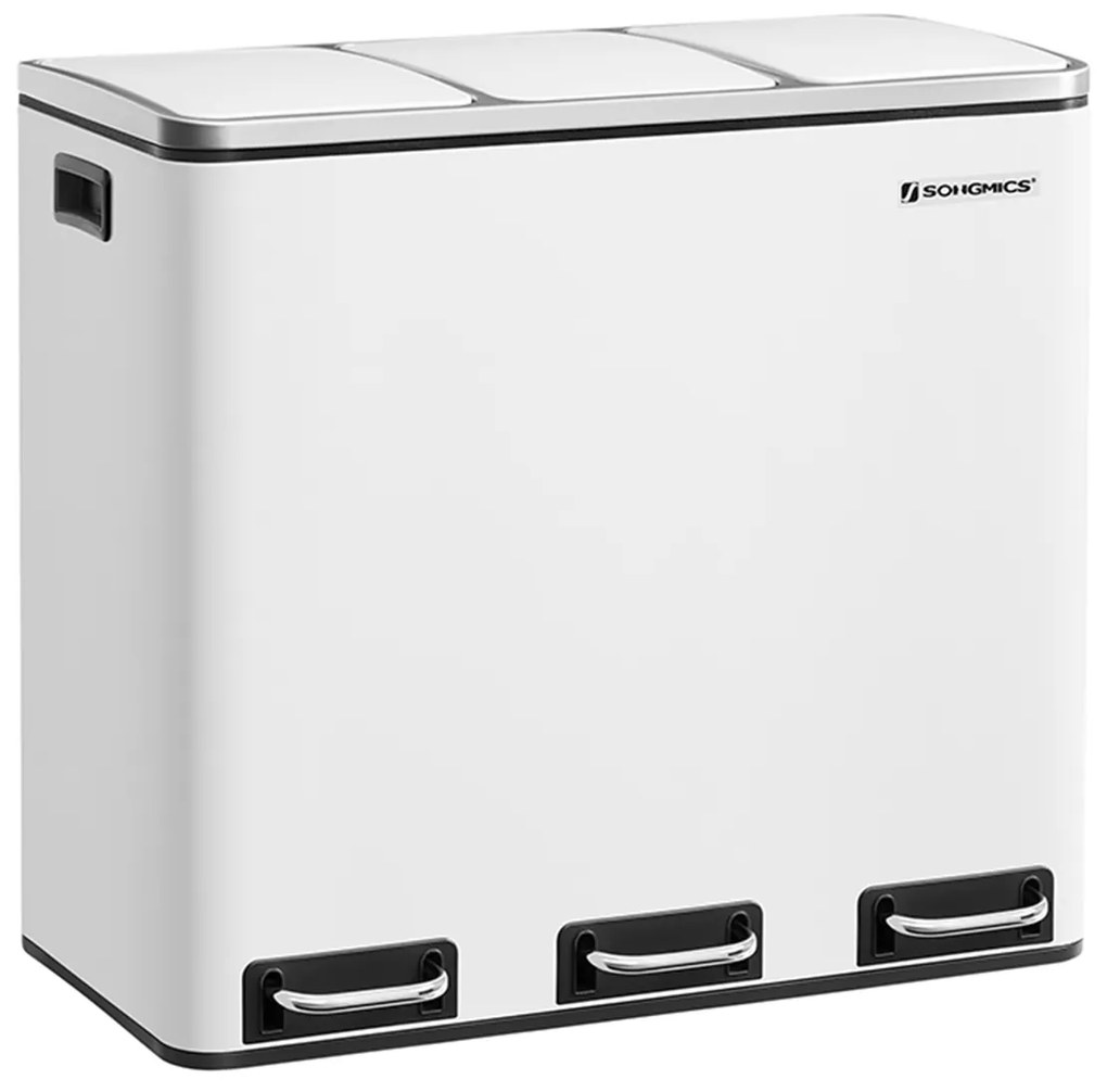 Lixeira de cozinha com 3 compartimentos para reciclagem e tampa suave. | SONGMICS | 61 x 34 x 55,5 cm | branco|preto | LTB54WT.