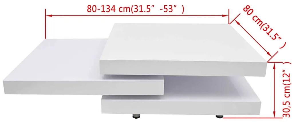 Mesa de centro 3 níveis branco brilhante