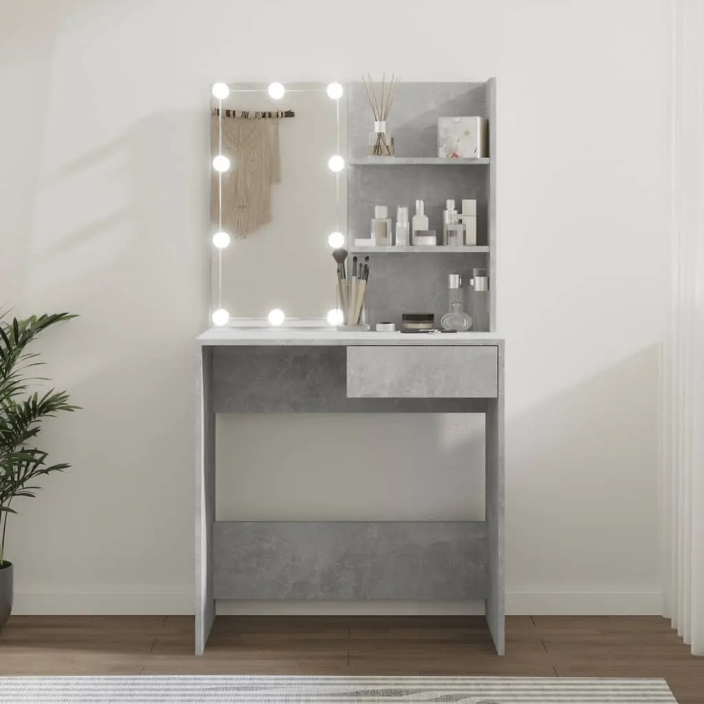 808805 vidaXL Toucador com LEDs 74,5x40x141 cm cinzento cimento