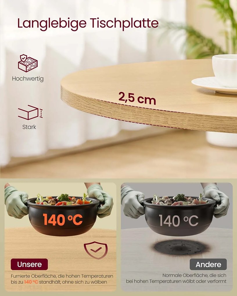 Mesa de jantar redonda 80 cm de diâmetro para 4 pessoas para sala de jantar, cor dourada