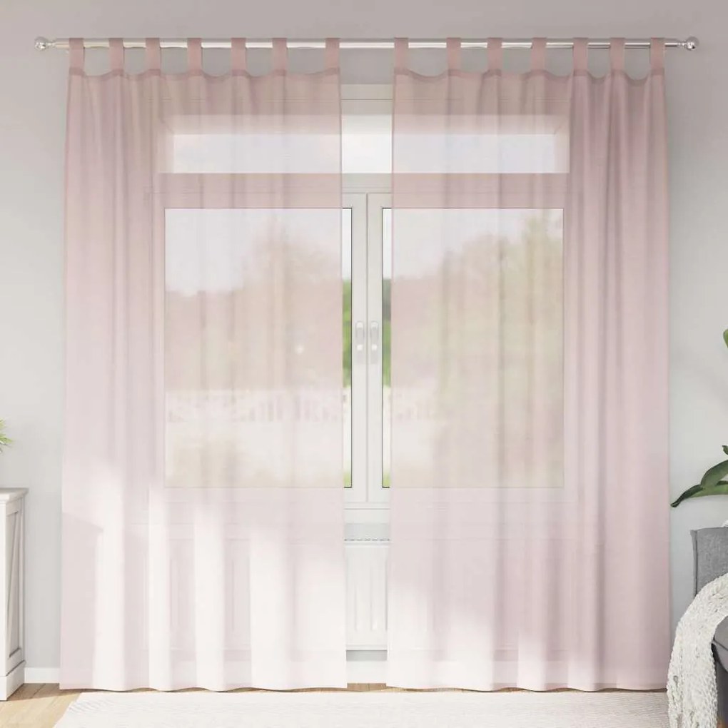 Cortinas de voile com laços 2 pcs rosa-claro 140x245 cm