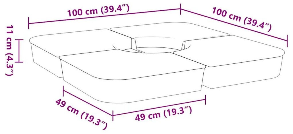 4 pcs conj. base para guarda-sol de suporte cruzado 100 kg PP