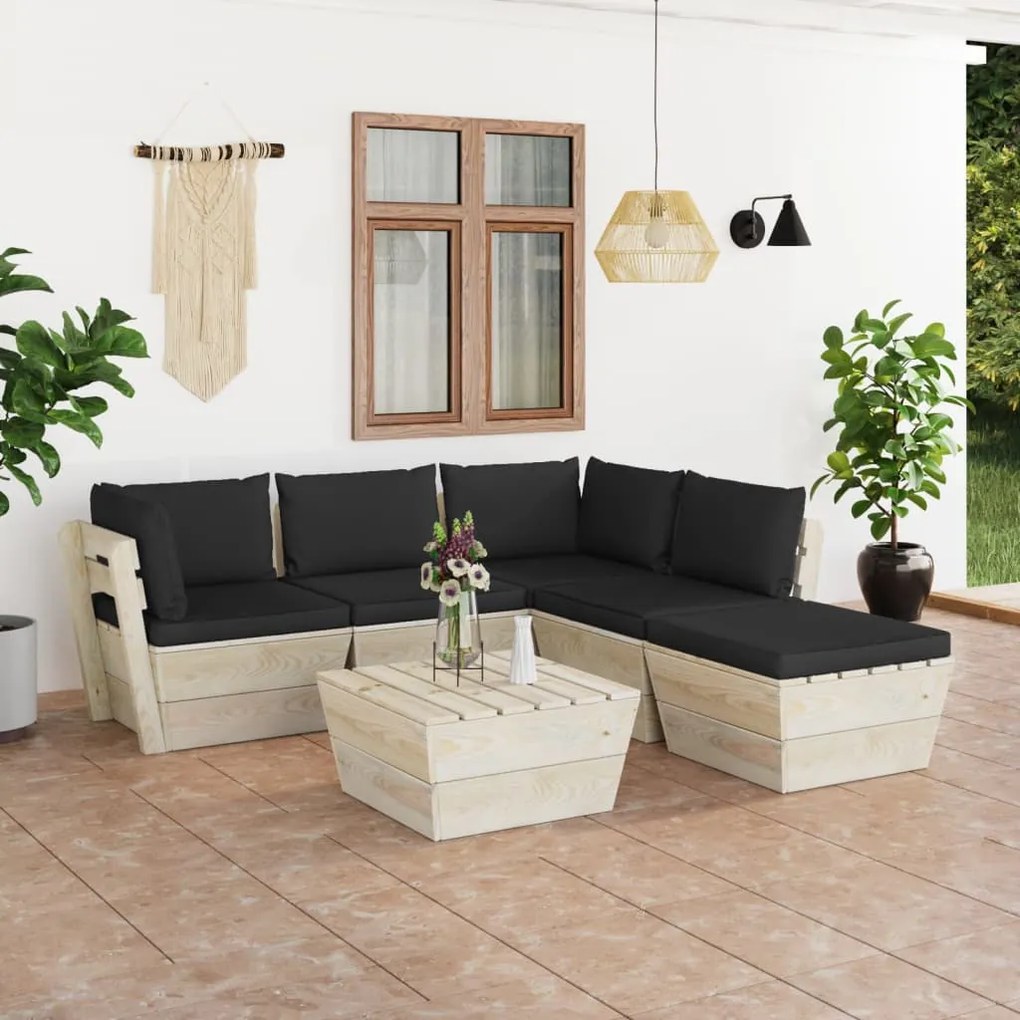 vidaXL 6 pcs conjunto lounge de paletes + almofadões madeira de abeto