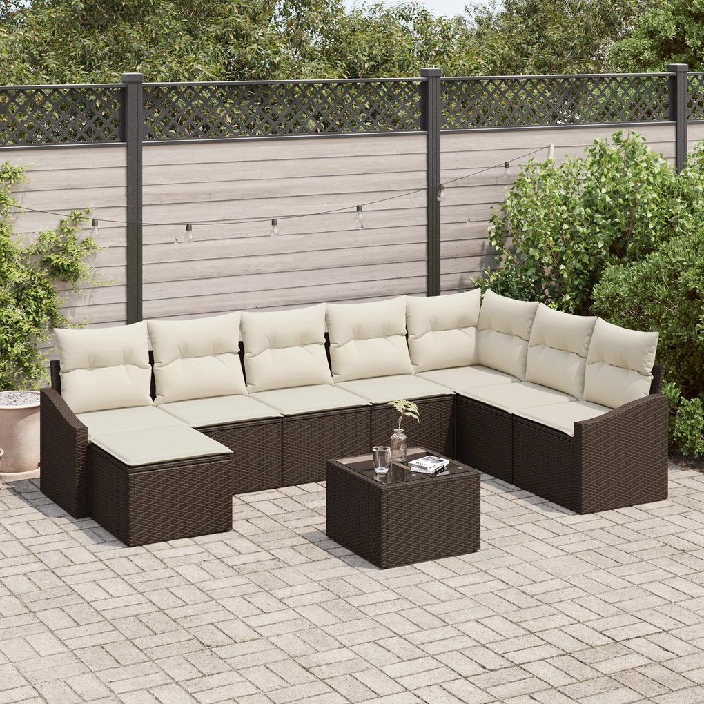 Conjunto de Jantar de Jardim de 8 Peças com Almofadas Cinza Rattan Pol