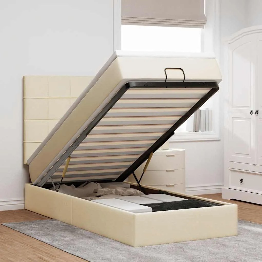 vidaXL Estrutura de cama otomana com creme de colchão 100x200cm tecido