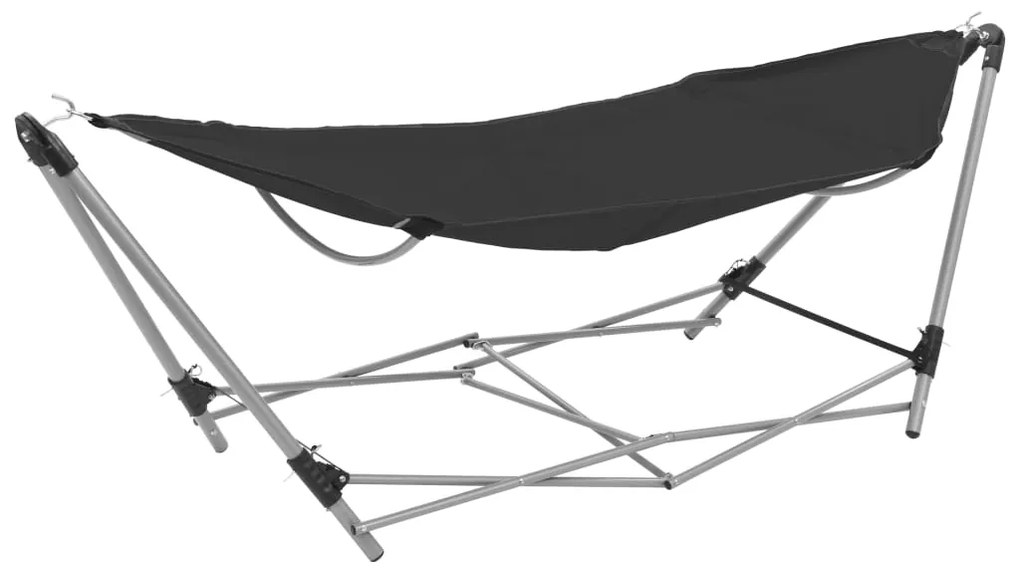 vidaXL Rede com suporte dobrável preto