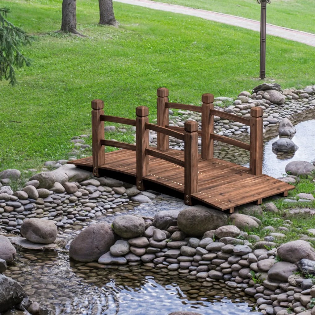 Ponte de madeira para jardim para lago Decorativa para jardim doméstico com gradeamento 150x67x55 cm