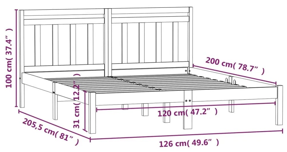 Estrutura de cama 120x200 cm pinho maciço branco