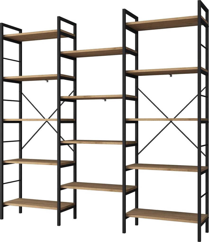 Estante "Noce Nero" - Nogueira e Preto - 176x172x30cm - Design Moderno