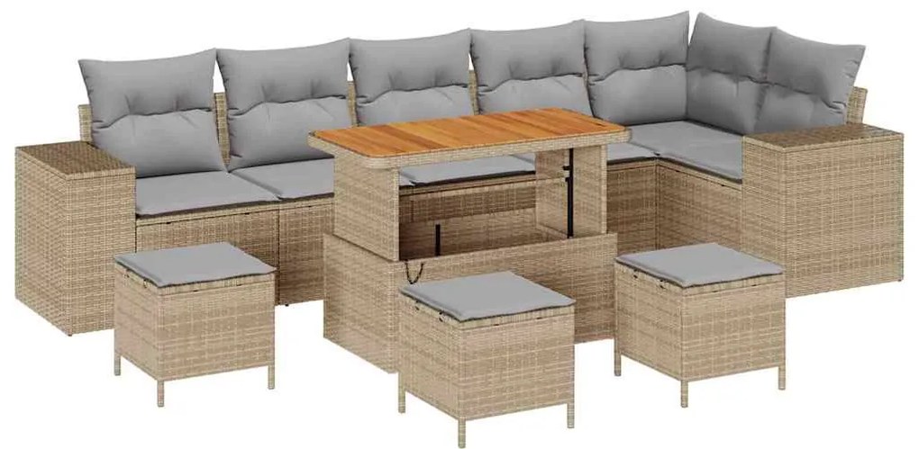 Conjunto de Sofás de Jardim com 10 Peças com Almofadas Bege Polyrattan