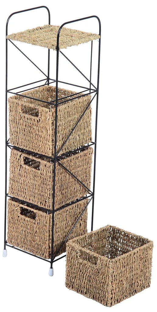 HomCom® Prateleira Cor Vime Natural e Preto Vime Metal 20x20x78cm