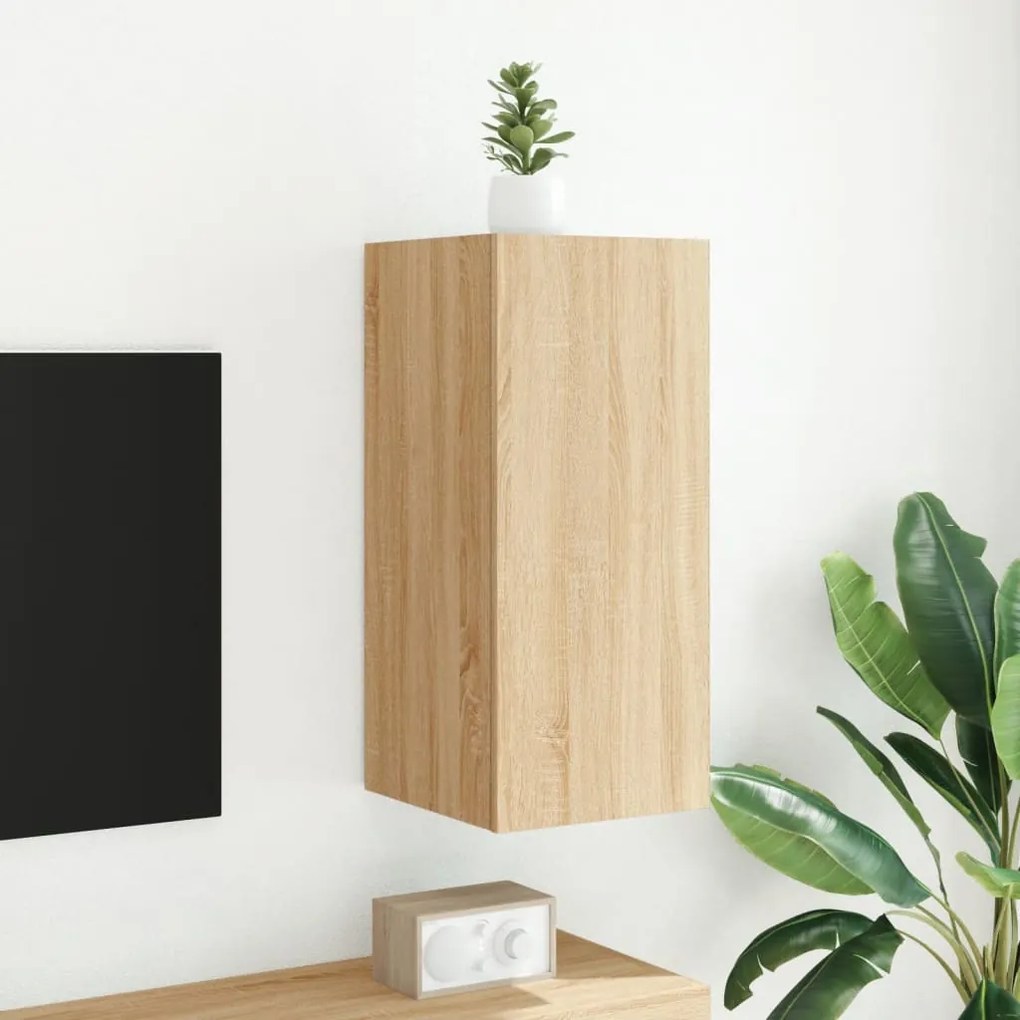 Móvel de parede p/ TV c/ luzes LED 30,5x35x70cm carvalho sonoma