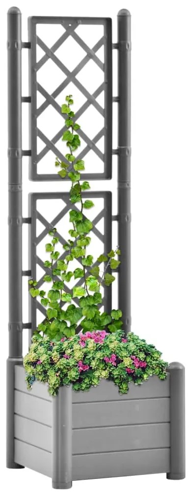 vidaXL Vaso/floreira de jardim com treliça 43x43x142 cm PP cinza pedra