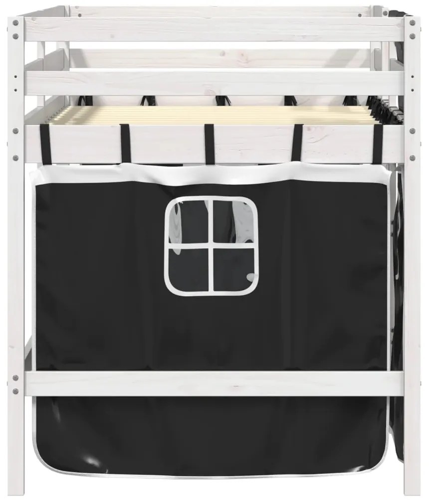 Cama alta criança c/ cortina 80x200cm pinho maciço branco/preto