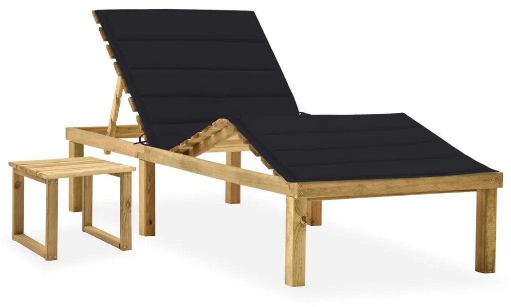 vidaXL Espreguiçadeira de jardim com mesa e almofadão pinho impregnado