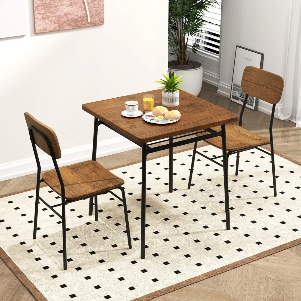 Conjunto de mesa e 2 cadeiras de jantar em madeira e metal preto e Castanho