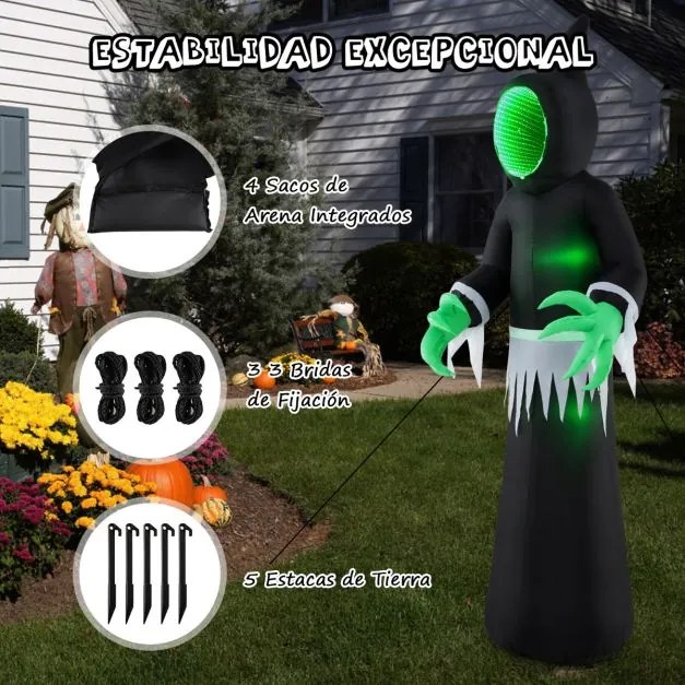 Fantasma insuflável gigante do Halloween de 245 cm com luzes LED incorporadas e rosto espelhado para festas no interior e exterior