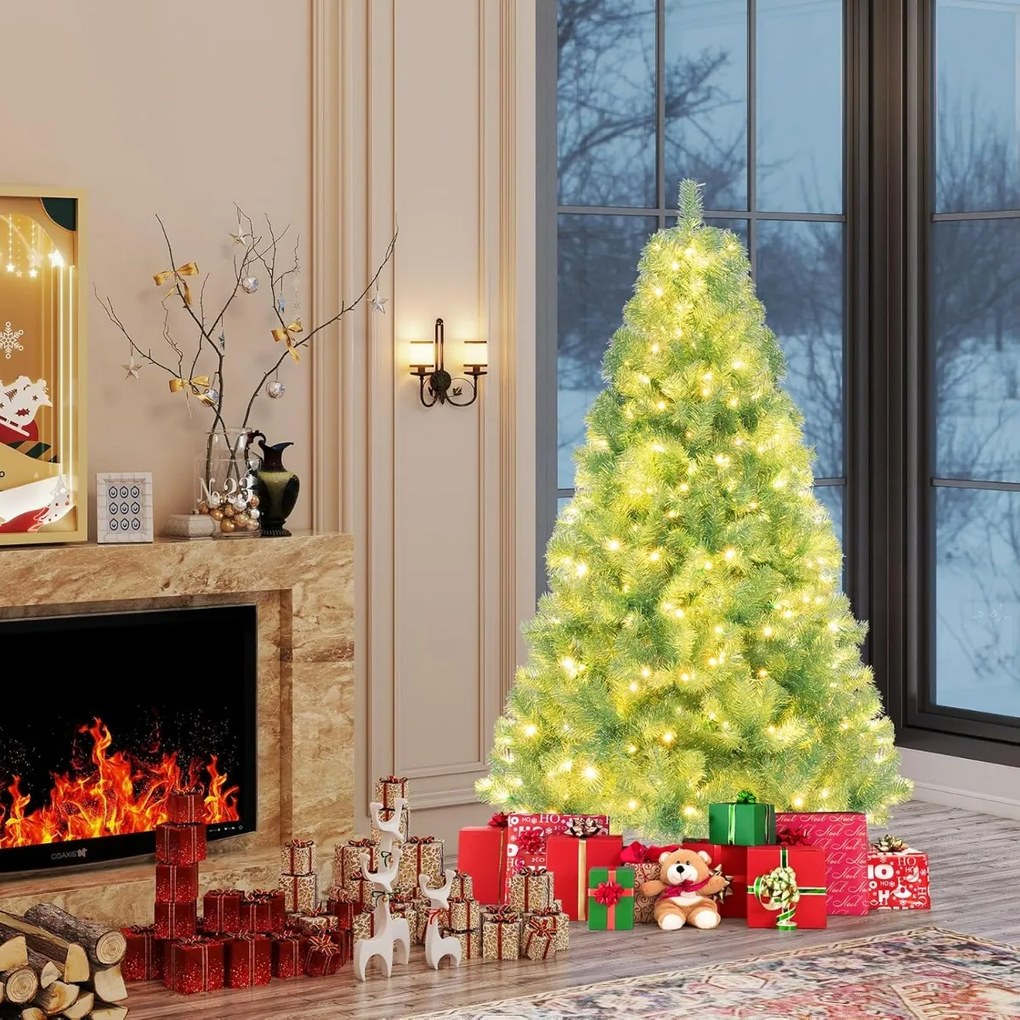 Árvore de Natal pré-iluminada de 180 cm artificial com 688 pontas de ramos 250 luzes LED brancas quentes 8 modos Suporte verde