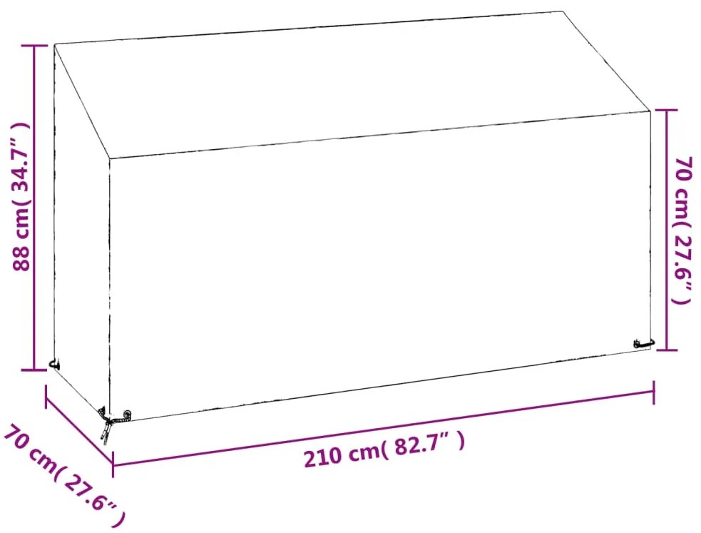 Capas p/ banco jardim 2 pcs 12 ilhós 210x70x70/88cm polietileno