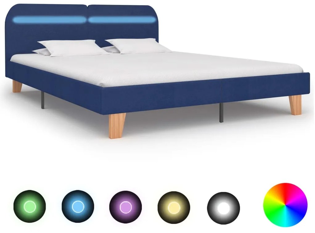 Estrutura de cama com LED em tecido 160x200 cm azul