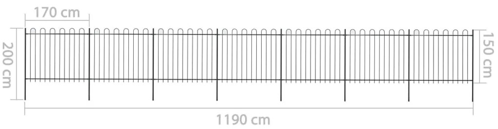 Cerca de jardim com topo em aros 11,9x1,5 m aço preto