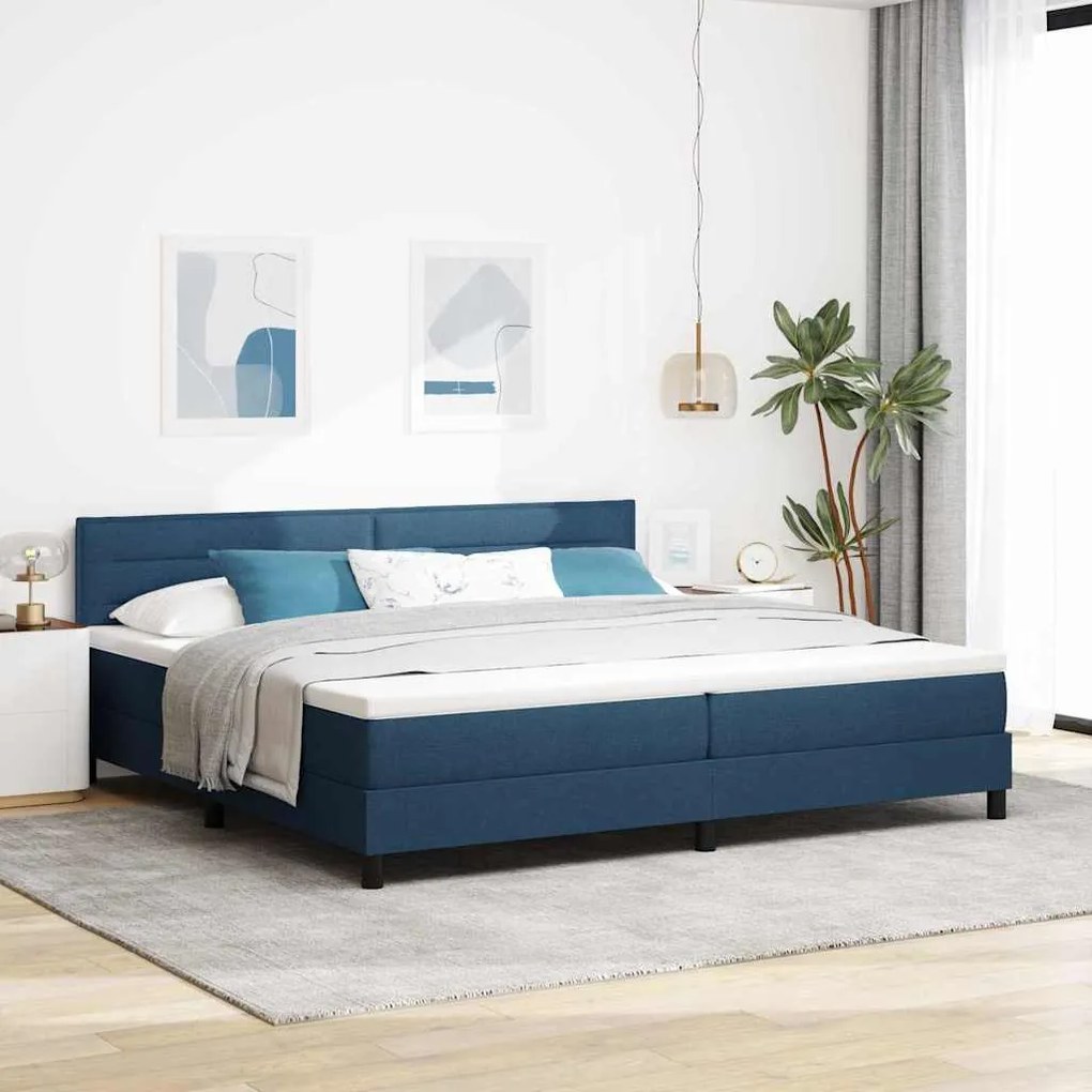 vidaXL Cama Box com colchão com led Azul 200 x 200 cm tecido