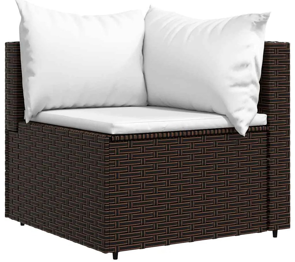 4 pcs conjunto lounge jardim c/ almofadões vime PE castanho