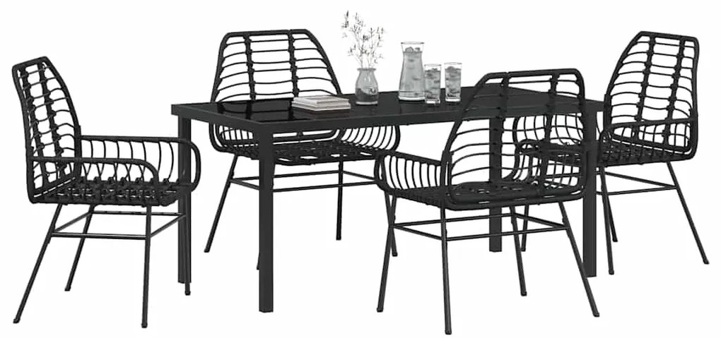 Conjunto de jantar de jardim com 5 peças em rattan sintético preto