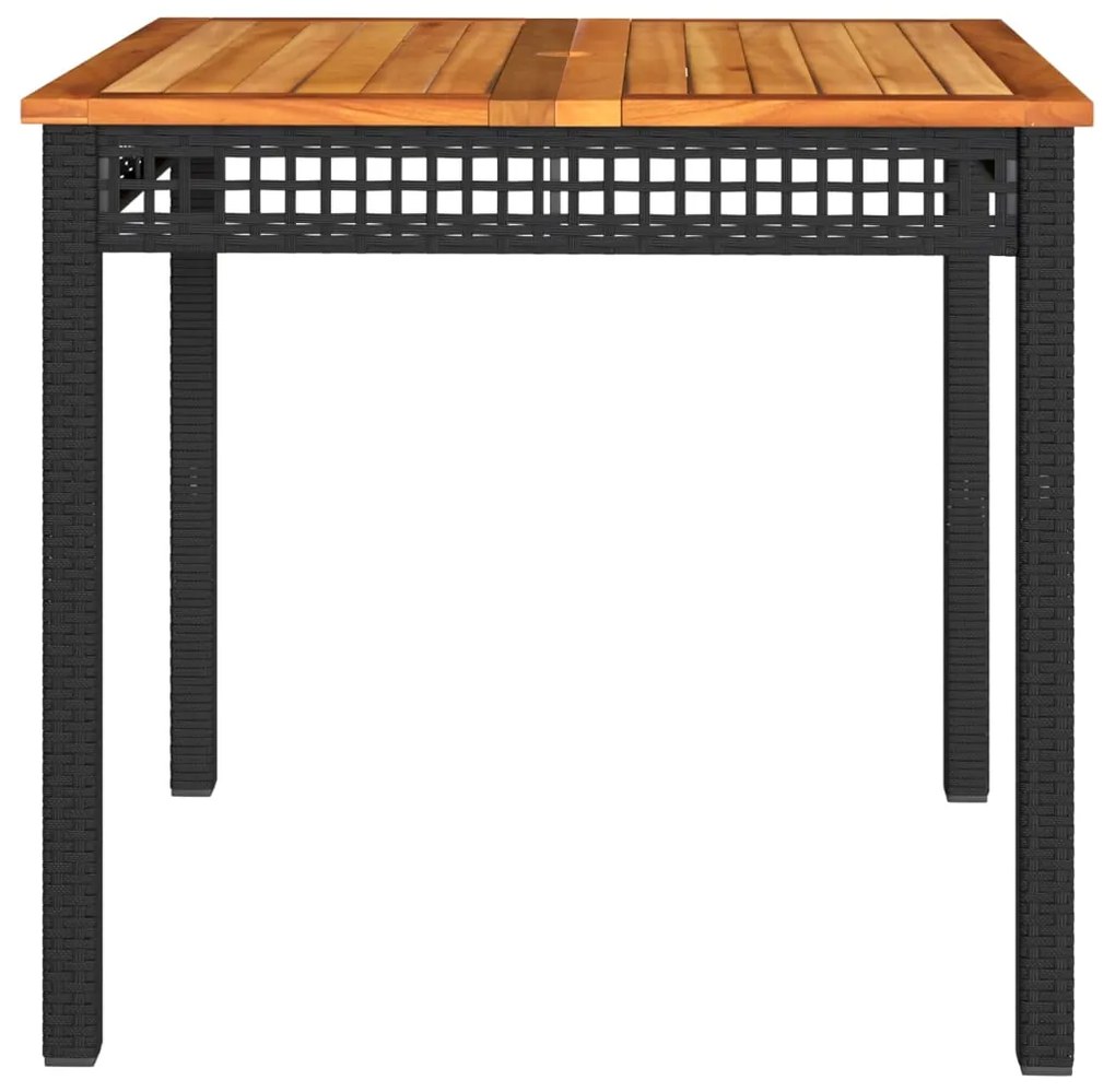 Mesa de jardim 80x80x75 cm vime PE e madeira de acácia preto