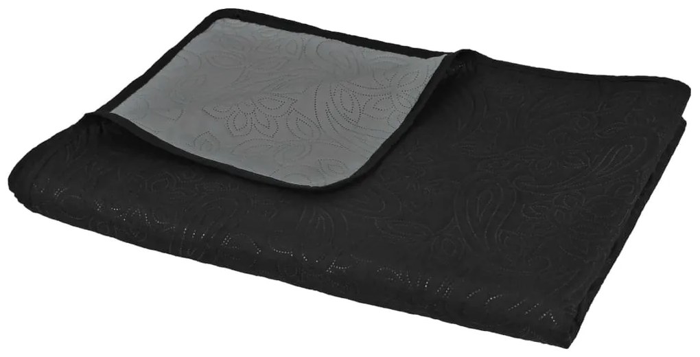 Colcha de dupla face acolchoada 170x210 cm cinzento e preto