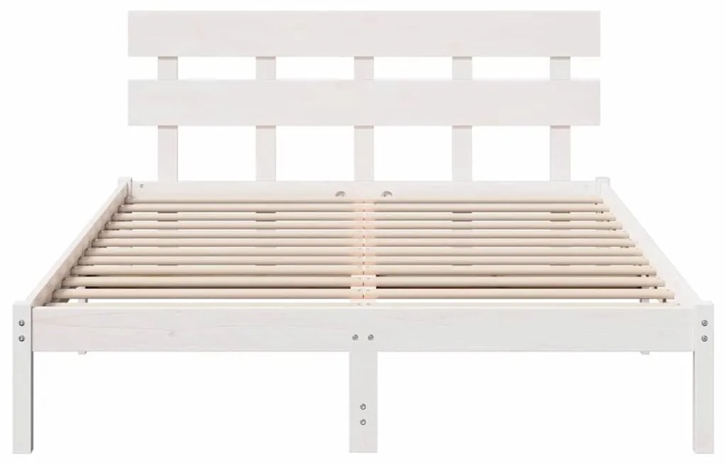 Estrado de Cama com Cabeceira Branco 160x200 cm Madeira Maciça de Pinh