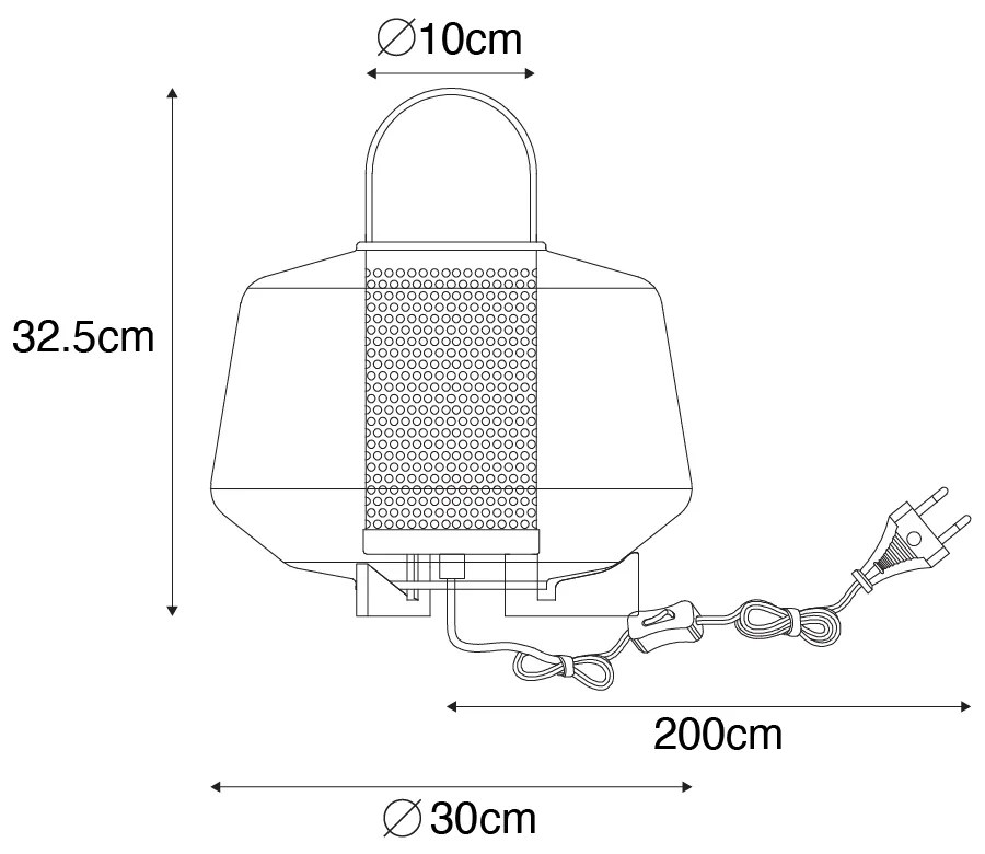 Candeeiro de mesa Art Deco preto com vidro fumê 30 cm - Kevin