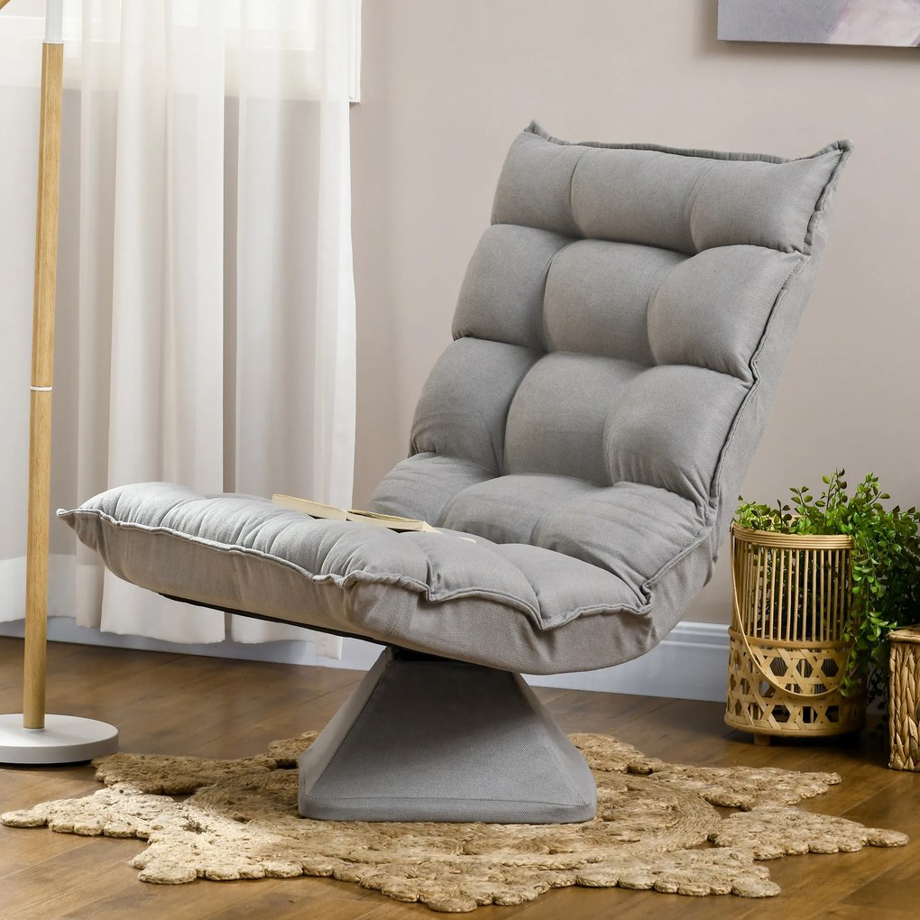 Poltrona de chão, design estofado, encosto inclinável e ajustável, giratória a 360°